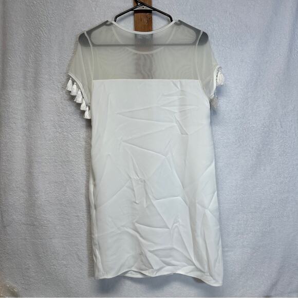 Lulus Iced Latte White Short Sleeve Tassel Shift Dress Size S - Picture 6 of 12